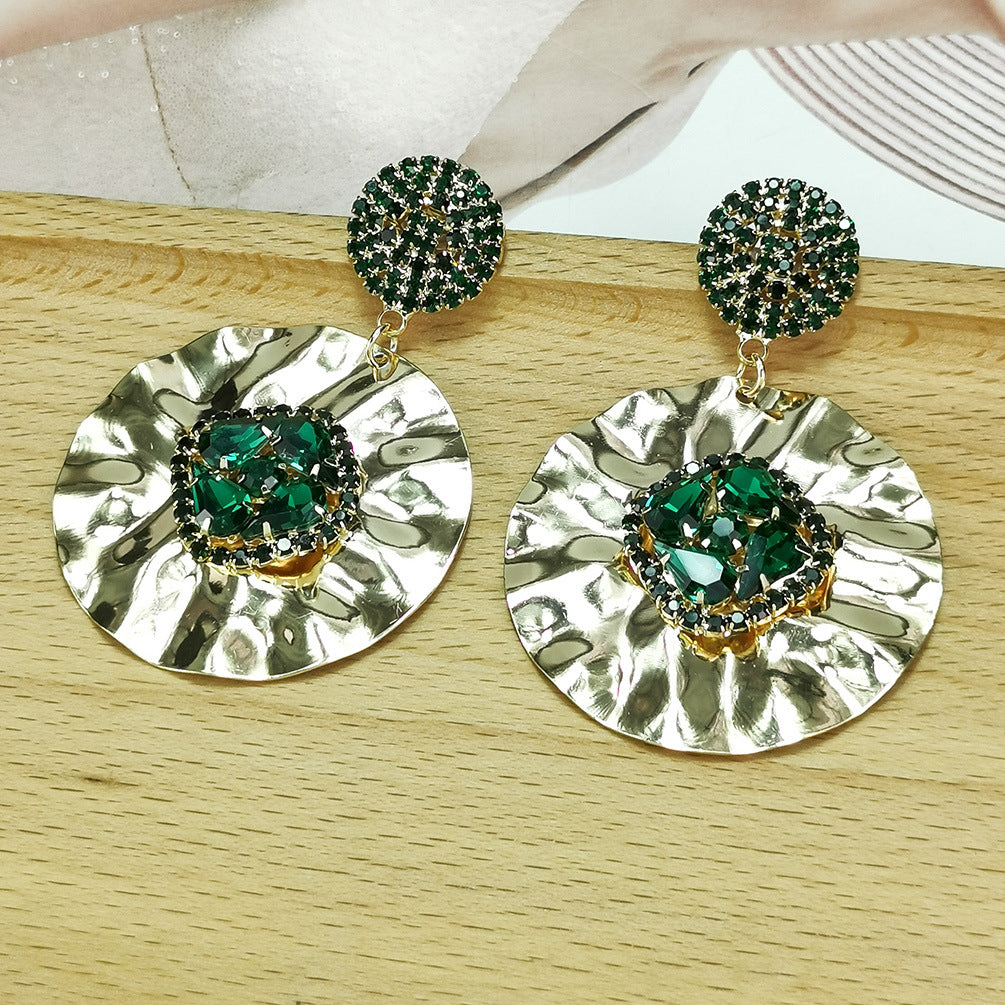 Wholesale Round Diamond Studded Metal Earrings